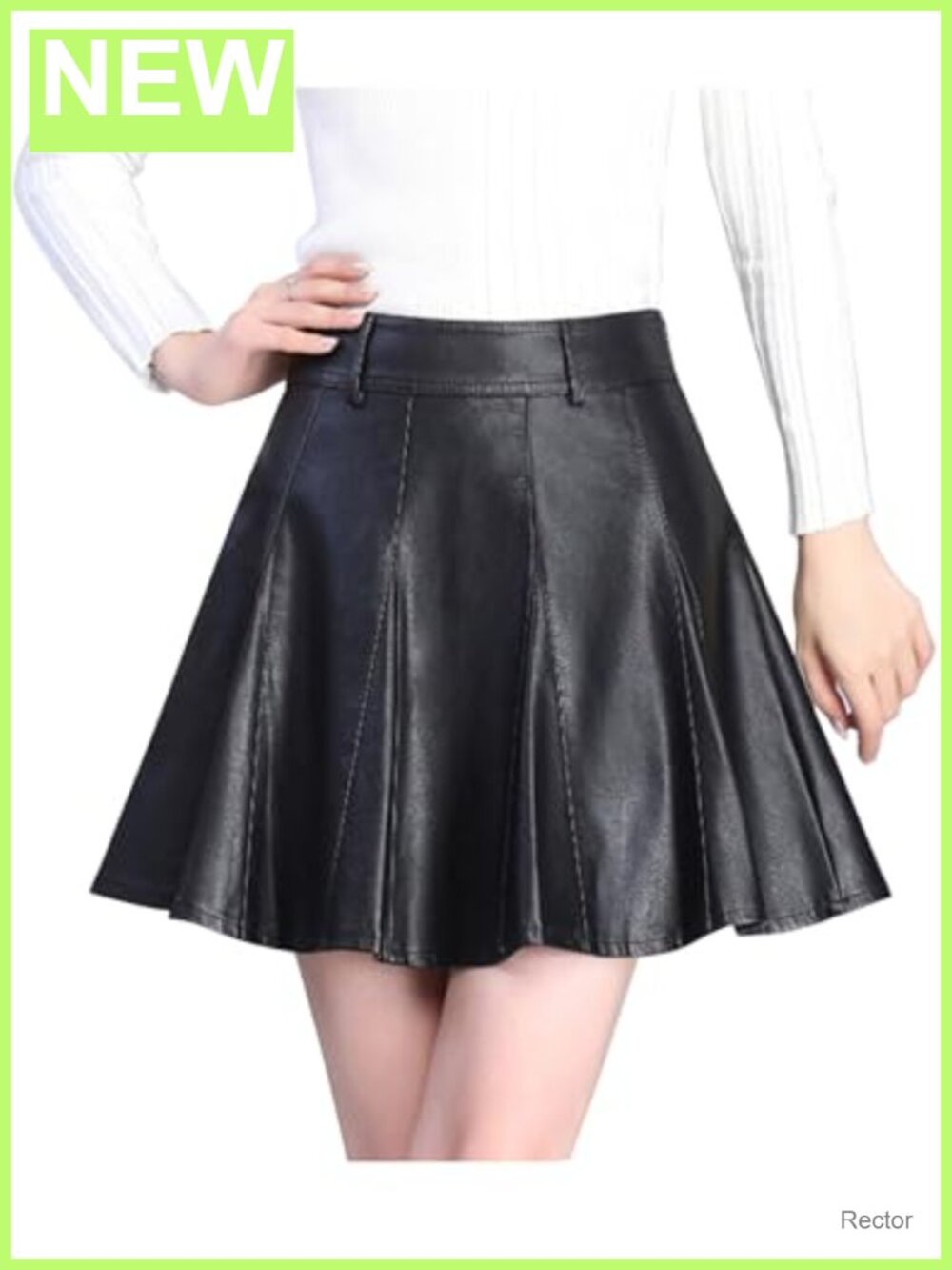 Faux Leather Mini Skater Skirt High Waist A-Line Flared Casual